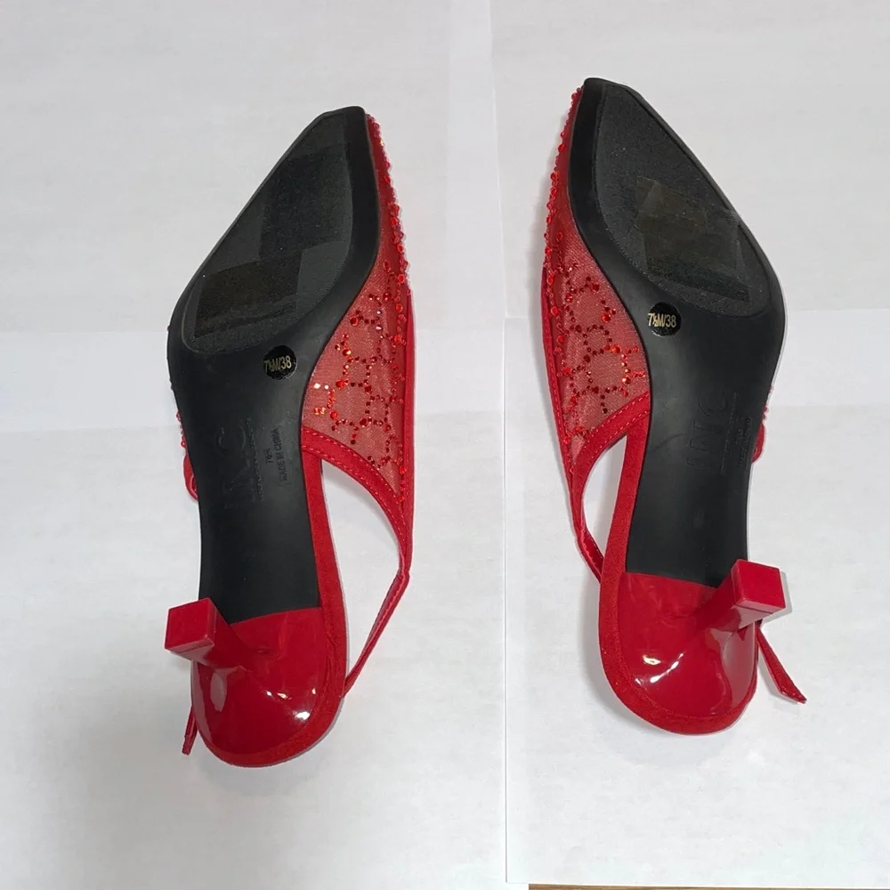 Cherry Red Slingback Square Toe Kitten Heels Size 7.5 - Picture 5 of 6